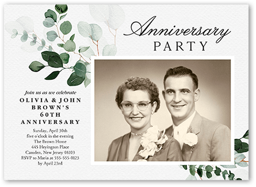 Botanical Balance Wedding Anniversary Invitation, White, 5x7 Flat, 100% Recycled Cardstock , Square