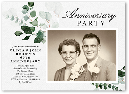 Botanical Balance Wedding Anniversary Invitation, White, 5x7 Flat, 100% Recycled Cardstock ?, Square