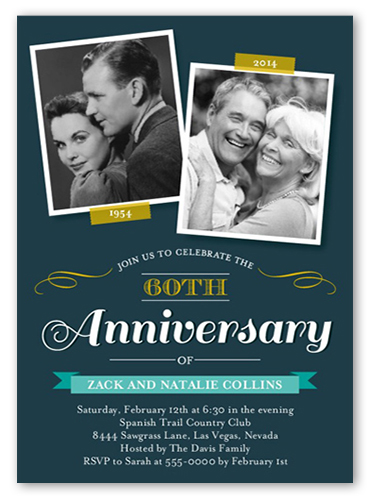 Sweet Times Wedding Anniversary Invitation, Blue, Luxe Double-Thick Cardstock, Square