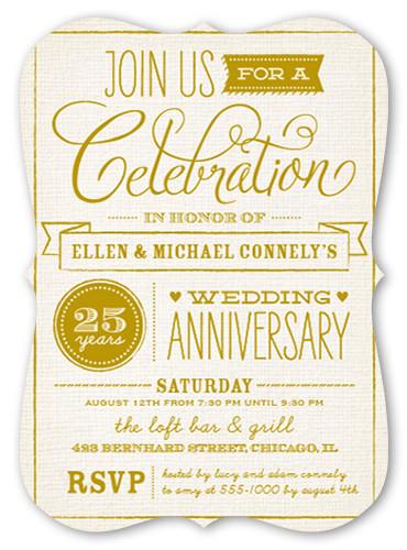 Wonderful Years Wedding Anniversary Invitation, Beige, Pearl Shimmer Cardstock, Bracket