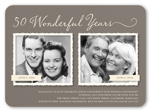 Romance Remembered Wedding Anniversary Invitation, Brown, Standard Smooth Cardstock, Rounded