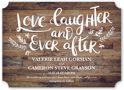 Love And Laughter Forever Wedding Invitation, Brown, Pearl Shimmer Cardstock, Ticket