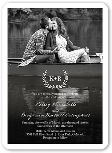 Refined Monogram Wedding Invitation, Black, Standard Smooth Cardstock, Rounded