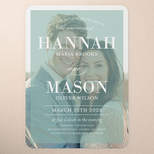 Divine Elegance Wedding Invitation, none, Green, 5x7 Flat, Pearl Shimmer Cardstock, Rounded