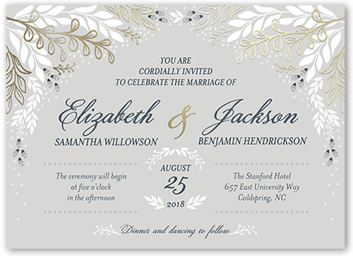 Affectionate Floral Wedding Invitation, Grey, Pearl Shimmer Cardstock, Square