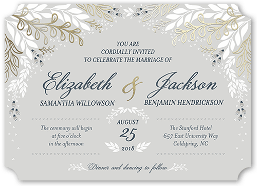 Affectionate Floral Wedding Invitation, Grey, Pearl Shimmer Cardstock, Ticket
