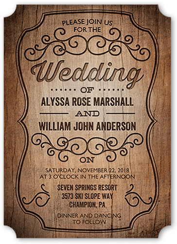 Rustic Romance Wedding Invitation, Brown, Matte, Signature Smooth Cardstock, Ticket