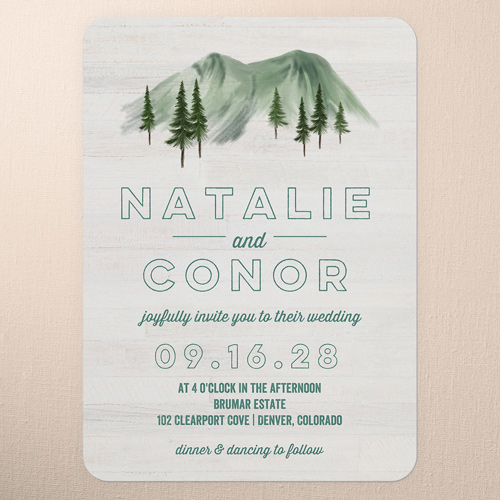 Mountain Nuptials Wedding Invitation, Green, 5x7 Flat, Standard Smooth Cardstock, Rounded