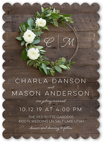 Encircled in Love Wedding Invitation, Brown, 5x7, Pearl Shimmer Cardstock, Scallop
