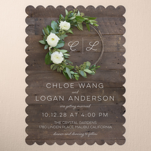 Encircled in Love Wedding Invitation, Brown, 5x7 Flat, Pearl Shimmer Cardstock, Scallop