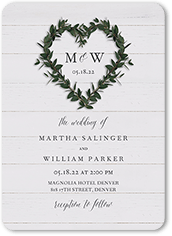 heart wreath wedding invitation