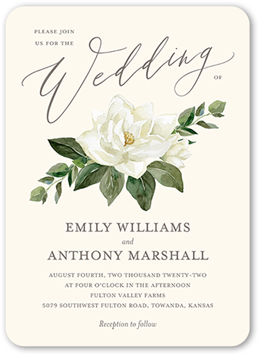 Painted Flower Wedding Invitation, Beige, 5x7 Flat, Matte, Signature Smooth Cardstock, Rounded