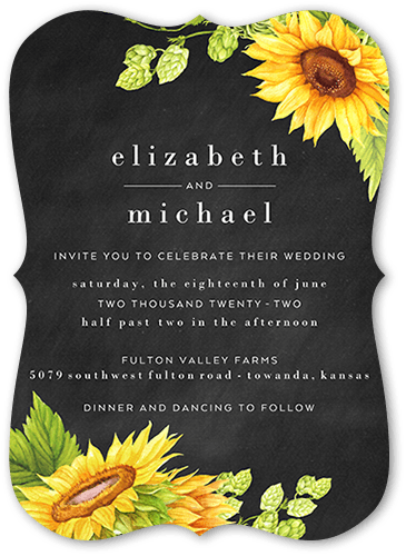 Bright Sunflower Wedding Invitation, Grey, 5x7, Pearl Shimmer Cardstock, Bracket