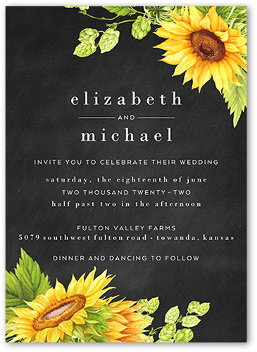 Bright Sunflower Wedding Invitation, Grey, 5x7 Flat, Matte, Standard Smooth Cardstock, Square, White