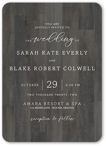 Simple Woodgrain Wedding Invitation, Gray, 5x7 Flat, Pearl Shimmer Cardstock, Rounded