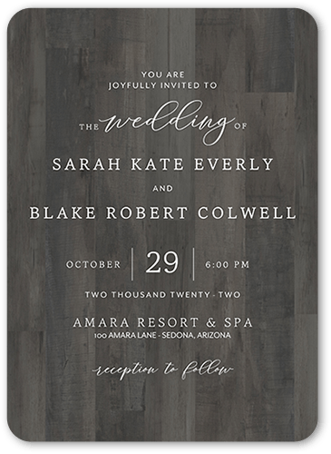 Simple Woodgrain Wedding Invitation, Gray, 5x7 Flat, Matte, Signature Smooth Cardstock, Rounded