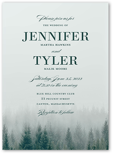 Mountain Mist Wedding Invitation, Green, 5x7 Flat, Pearl Shimmer Cardstock, Square