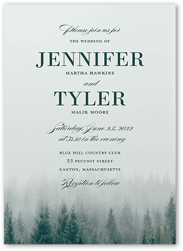 Mountain Mist Wedding Invitation, Green, 5x7 Flat, Standard Smooth Cardstock, Square