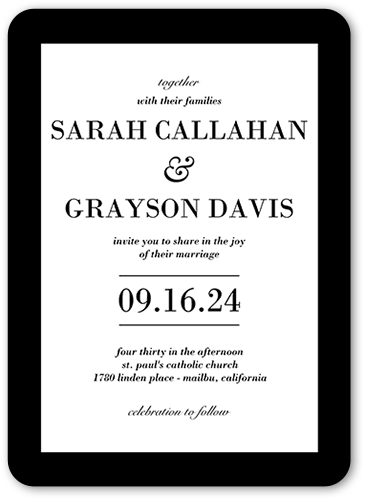 Purely Classic Wedding Invitation, Black, 5x7 Flat, Standard Smooth Cardstock, Rounded, White