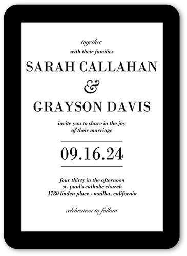Purely Classic Wedding Invitation, Black, 5x7 Flat, Matte, Signature Smooth Cardstock, Rounded