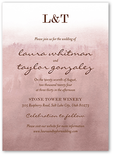 Earthy Colors Wedding Invitation, Pink, 5x7 Flat, 100% Recycled Cardstock , Square, Soft Pink