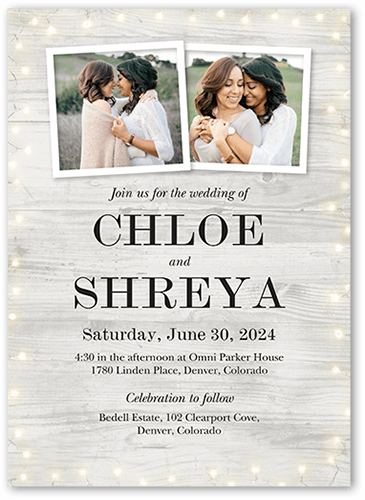 Glowing Edges Wedding Invitation, Gray, 5x7 Flat, Pearl Shimmer Cardstock, Square