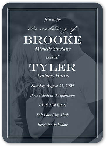 Classic Simple Script Wedding Invitation, Black, 5x7 Flat, Standard Smooth Cardstock, Rounded
