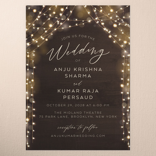 Twinkling Curtain Wedding Invitation, Brown, 5x7 Flat, Pearl Shimmer Cardstock, Square