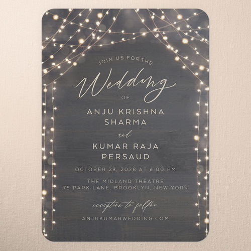 Twinkling Curtain Wedding Invitation, Gray, 5x7 Flat, Matte, Signature Smooth Cardstock, Rounded, Gray