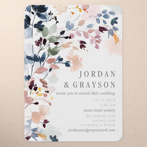 Wild Watercolor Wedding Invitation, Blue, 5x7 Flat, Matte, Signature Smooth Cardstock, Rounded