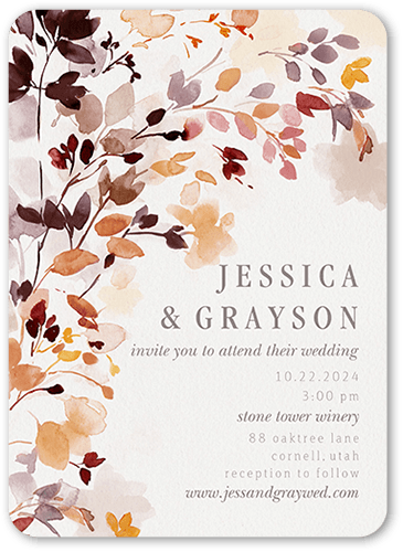 Wild Watercolor Wedding Invitation, Brown, 5x7 Flat, Standard Smooth Cardstock, Rounded