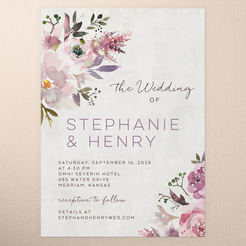 Painted Promise Wedding Invitation, Purple, 5x7 Flat, Luxe Double-Thick Cardstock, Square