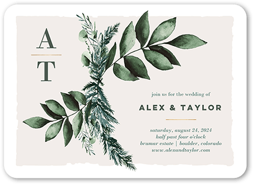 Rehearsal Bough Wedding Invitation, none, White, 5x7 Flat, Matte, Signature Smooth Cardstock, Rounded