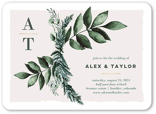 Rehearsal Bough Wedding Invitation, none, White, 5x7 Flat, Pearl Shimmer Cardstock, Rounded