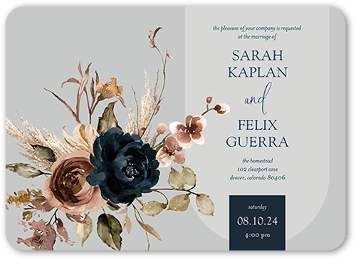 Harvest Bouquet Wedding Invitation, Grey, 5x7 Flat, 100% Recycled Cardstock , Rounded, Smoke