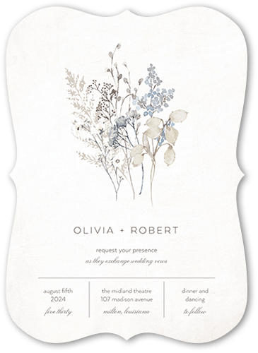 Wildflowers Wedding Invitation, Grey, 5x7 Flat, Pearl Shimmer Cardstock, Bracket