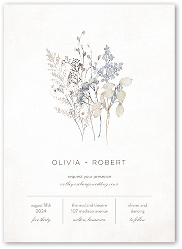 Wildflowers Wedding Invitation, Grey, 5x7, Pearl Shimmer Cardstock, Square