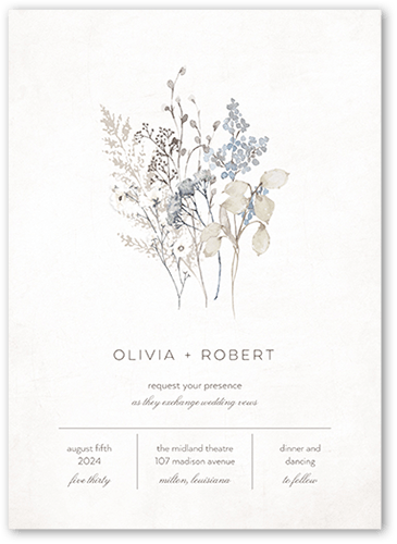 Wildflowers Wedding Invitation, Grey, 5x7 Flat, 100% Recycled Cardstock , Square