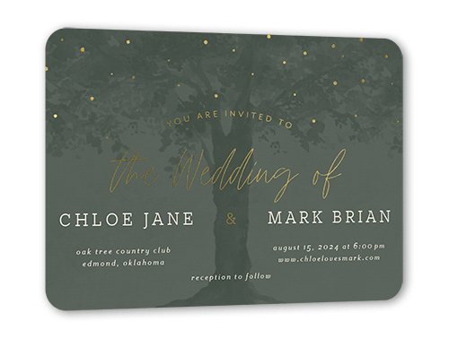 Backyard Twinkle Wedding Invitation, Gold Foil, Beige, 5x7 Flat, Pearl Shimmer Cardstock, Rounded