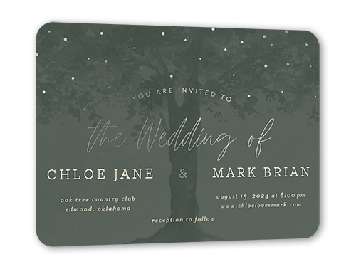 Backyard Twinkle Wedding Invitation, Silver Foil, Beige, 5x7 Flat, Matte, Signature Smooth Cardstock, Rounded