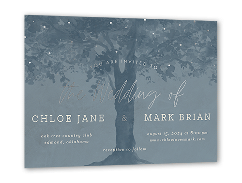 Backyard Twinkle Wedding Invitation, Grey, Silver Foil, 5x7 Flat, Matte, Signature Smooth Cardstock, Square