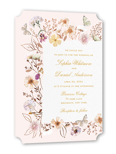 Fairy Tale Wedding Wedding Invitation, Rose Gold Foil, Pink, 5x7, Pearl Shimmer Cardstock, Ticket
