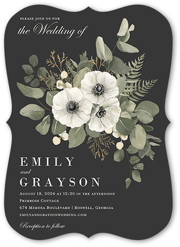 Emerging Floral Wedding Invitation, Grey, 5x7, Matte, Signature Smooth Cardstock, Bracket