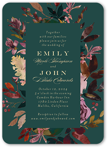 Deeply Beautiful Wedding Invitation, Green, 5x7 Flat, Pearl Shimmer Cardstock, Rounded, Seaweed