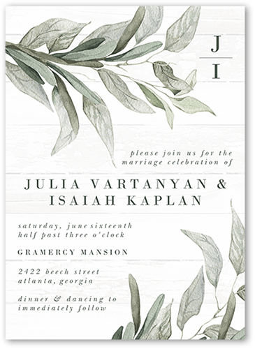 Stamped Leaf Wedding Invitation, Beige, 5x7 Flat, Pearl Shimmer Cardstock, Square, Quarry