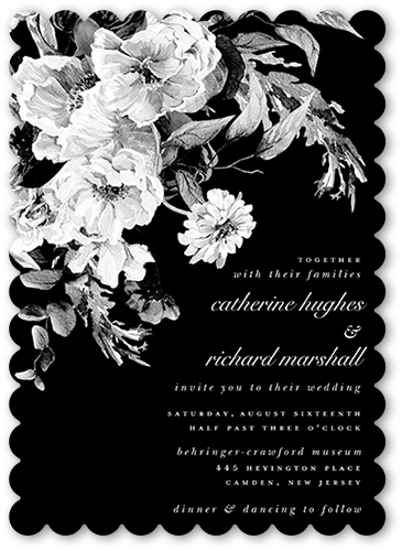 Midnight Verdant Wedding Invitation, Black, 5x7 Flat, Matte, Signature Smooth Cardstock, Scallop
