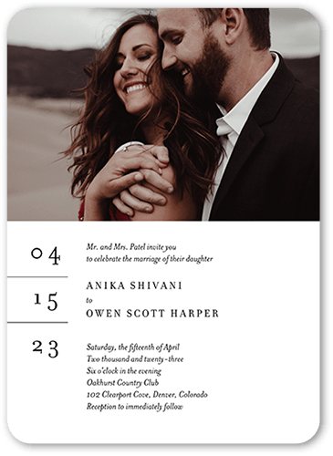 Simple And Stylish Wedding Invitation, White, 5x7 Flat, Pearl Shimmer Cardstock, Rounded