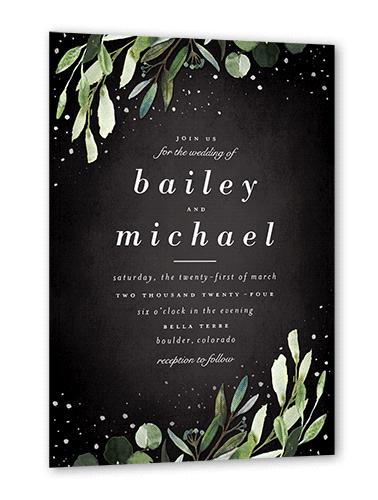 Dark Garden Wedding Invitation, Silver Foil, Grey, 5x7 Flat, Luxe Double-Thick Cardstock, Square