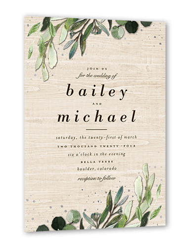 Dark Garden Wedding Invitation, Silver Foil, Beige, 5x7 Flat, Luxe Double-Thick Cardstock, Square