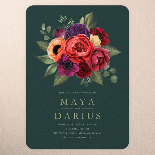 Blossom Burst Wedding Invitation, Black, 5x7 Flat, 100% Recycled Cardstock , Rounded